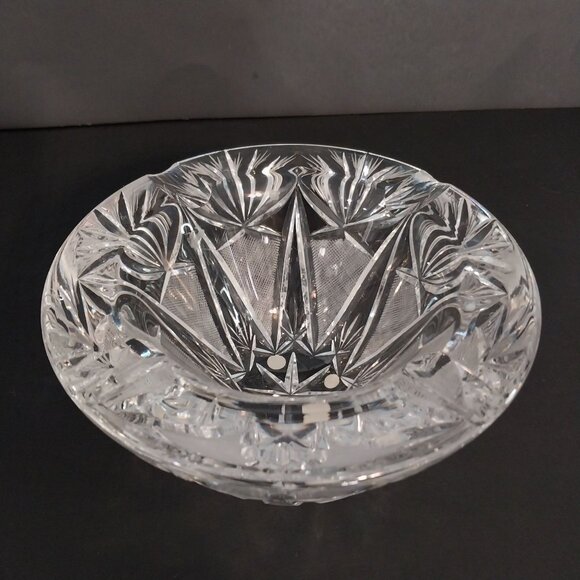 Vintage Cut Crystal Ornate Clear Glass Ashtray Heavy - Picture 1 of 8